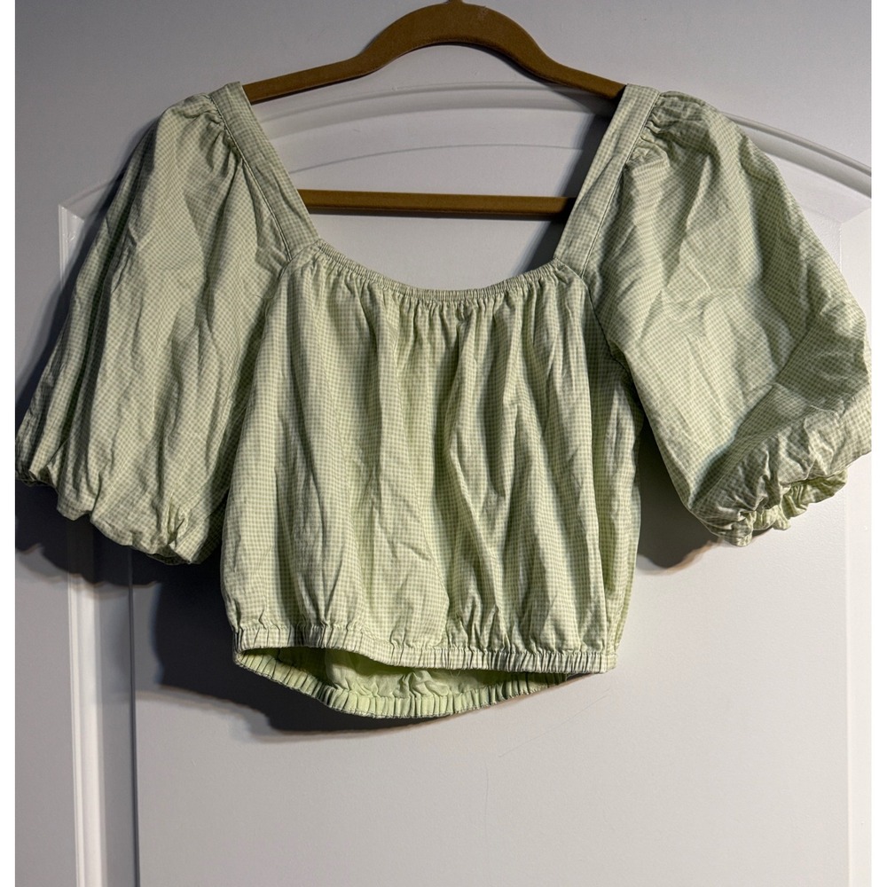Copper Key‎ Gingham Top Women Small Green Excellent Puff Sleeve Cottagecore - Picture 3 of 8